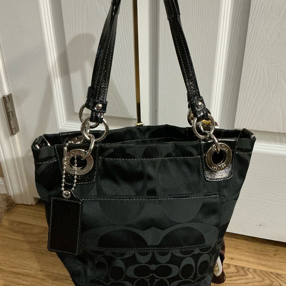 Coach Black Shoulder & Hand Bag with Scarf Detail - Picture 5 of 11